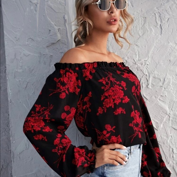 Host Pick” Floral Print Off the Shoulder Ruffled Top - Picture 4 of 7